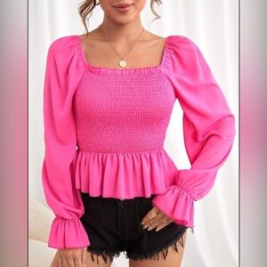 Pink Crop Flounce Sleeve Top